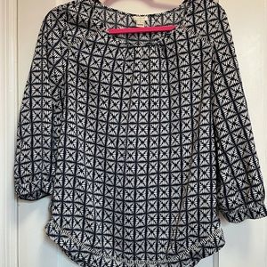 J.Crew Printed Blouse with Detailing in Navy/White